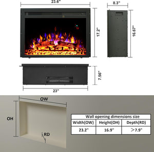 23.6 Inch Electric Fireplace Insert, Recessed Electric Fireplace Heater with Adjustable Brightness, Weekly Timer, Remote Control, Overheat Protection, 750/1500W - Kentsky