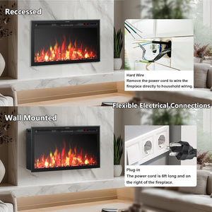 33" WiFi Electric Fireplace Insert, Fireplace Heater with APP Control, Auto - Cycling Multicolor Flames, Crackling Sound, Plug - in & Hardwire, Thermostat, 5 Speed & Brightness, Timer, 750/1500W - Kentsky