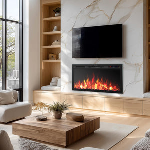 33" WiFi Electric Fireplace Insert, Fireplace Heater with APP Control, Auto - Cycling Multicolor Flames, Crackling Sound, Plug - in & Hardwire, Thermostat, 5 Speed & Brightness, Timer, 750/1500W - Kentsky