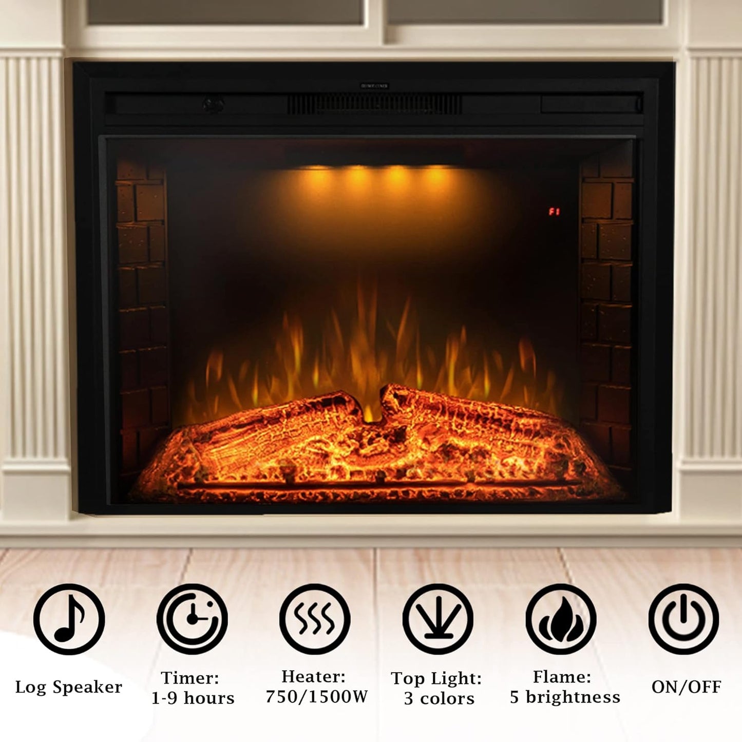 67 Inch Electric Fireplace TV Stand, Wood Media Entertainment Center Table with Storage Cabinet & Adjustable Shelves, 25" Fireplace Insert Adjustable Flame, Crackling Sound (Brown)