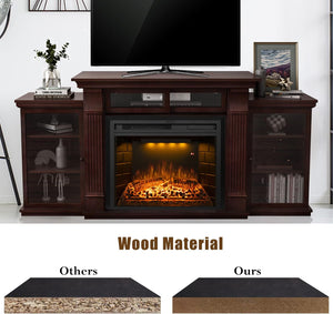 67 Inch Electric Fireplace TV Stand, Wood Media Entertainment Center Table with Storage Cabinet & Adjustable Shelves, 25" Fireplace Insert Adjustable Flame, Crackling Sound (Brown)
