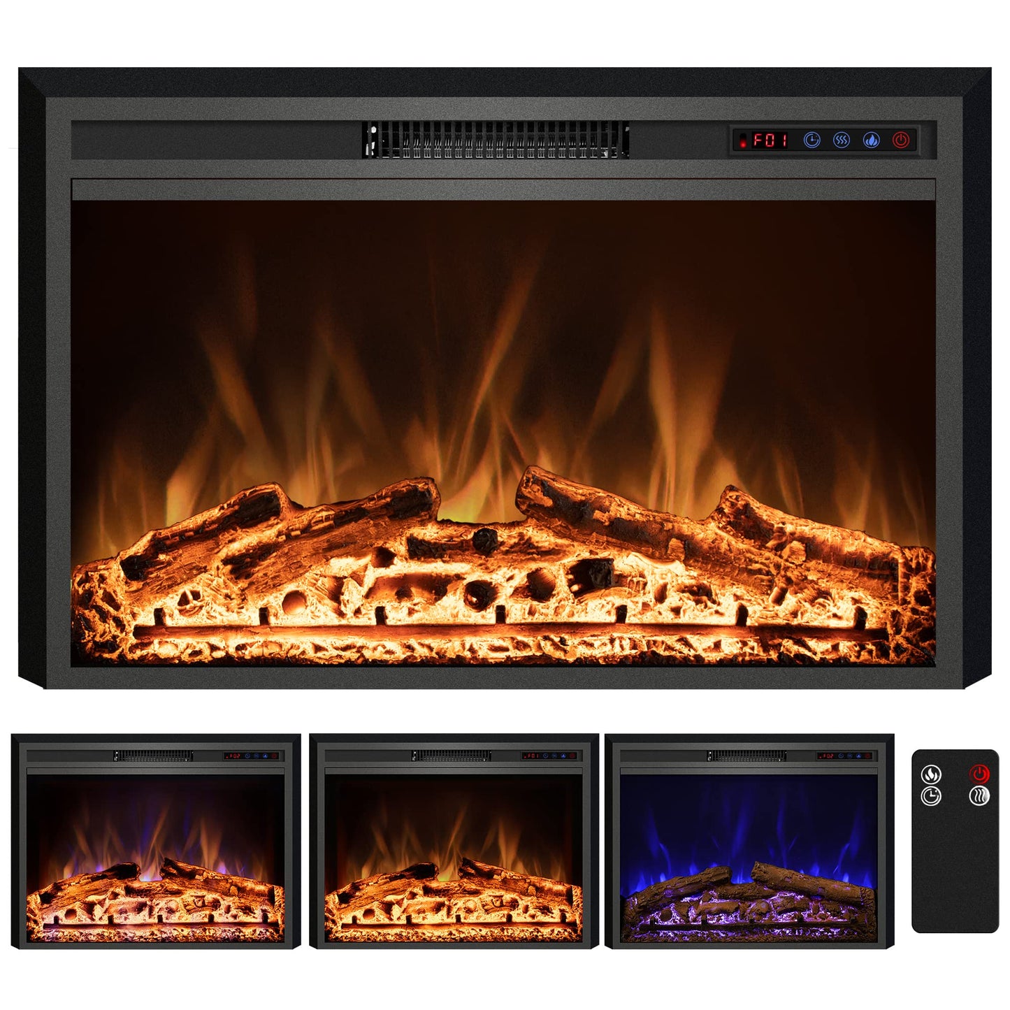 Electric Fireplace, 25" Electric Fireplace Inserts, Recessed Fireplace Heater with Remote Control, Adjustable Flame Colors, Timer&Overheating Protection, 750/1500W - Kentsky