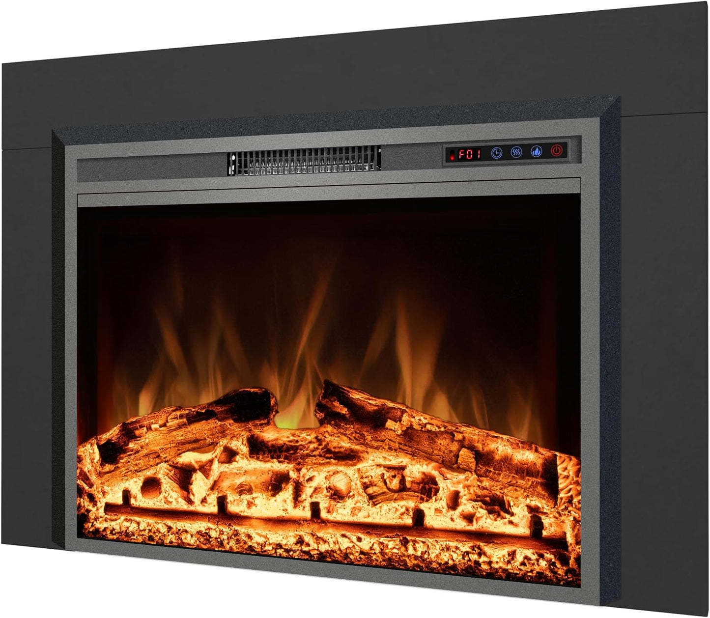 Electric Fireplace Insert - 3 Flame Colors, 750W/1500W, Timer, Black - Kentsky