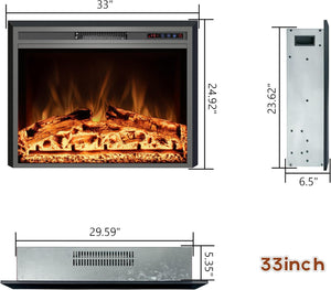 Electric Fireplace Insert - 3 Flame Colors, 750W/1500W, Timer, Black - Kentsky