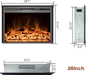 Electric Fireplace Insert - 3 Flame Colors, 750W/1500W, Timer, Black - Kentsky