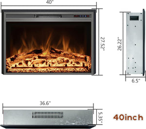 Electric Fireplace Insert - 3 Flame Colors, 750W/1500W, Timer, Black - Kentsky