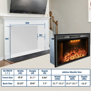 Electric Fireplace Insert with Top Light, Fire Sound, Glass Door & Mesh Screen - Kentsky