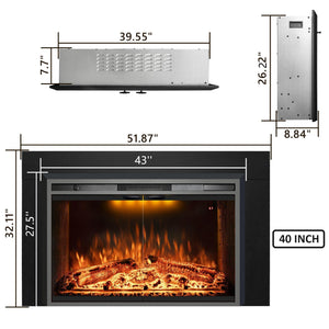 Electric Fireplace Insert with Trim Kit, Top Light, Fire Sound & Glass Door - Kentsky