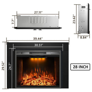 Electric Fireplace Insert with Trim Kit, Top Light, Fire Sound & Glass Door - Kentsky