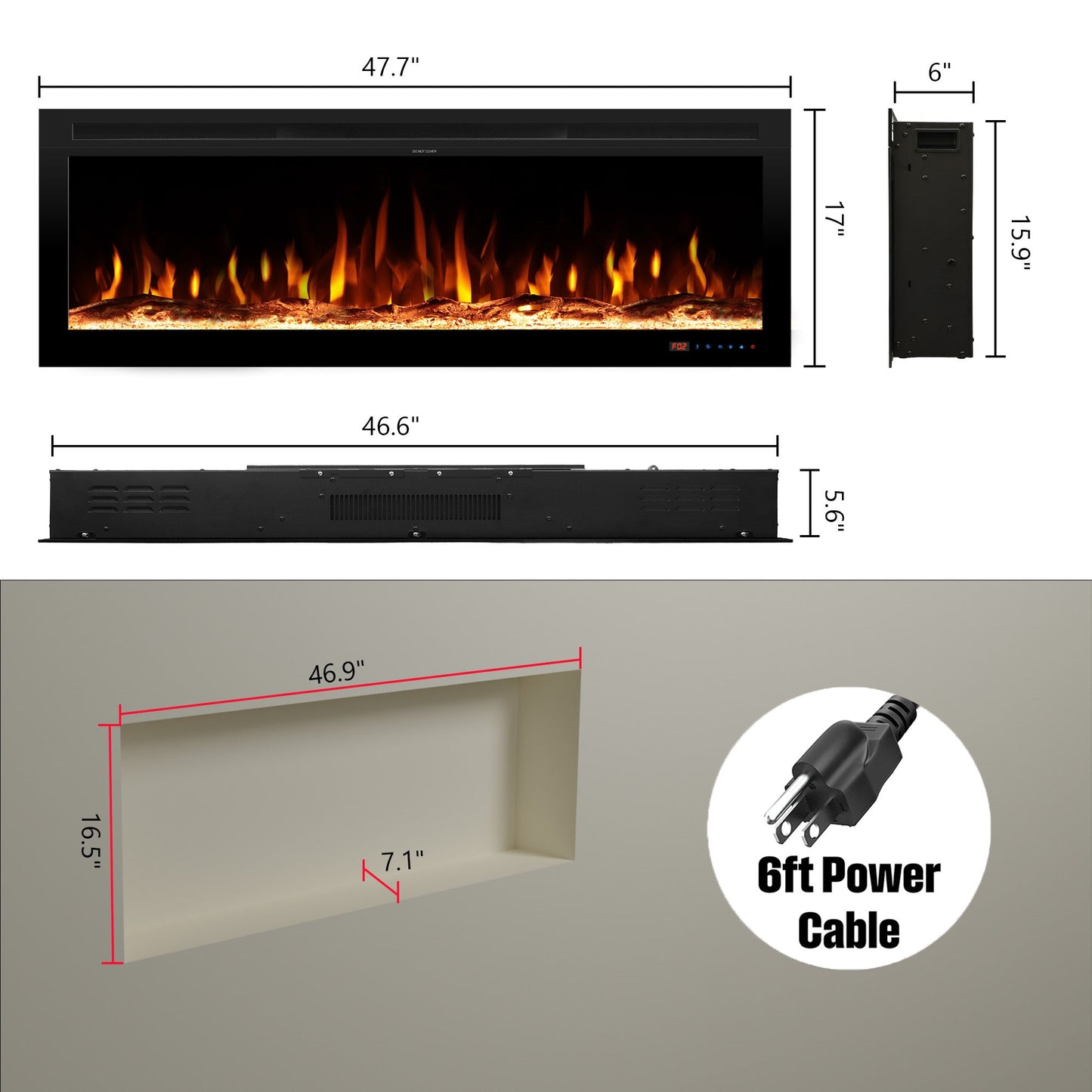 Kentsky Electric Fireplace Insert – Mixed Flame Colors, Timer & Thermostat - Kentsky