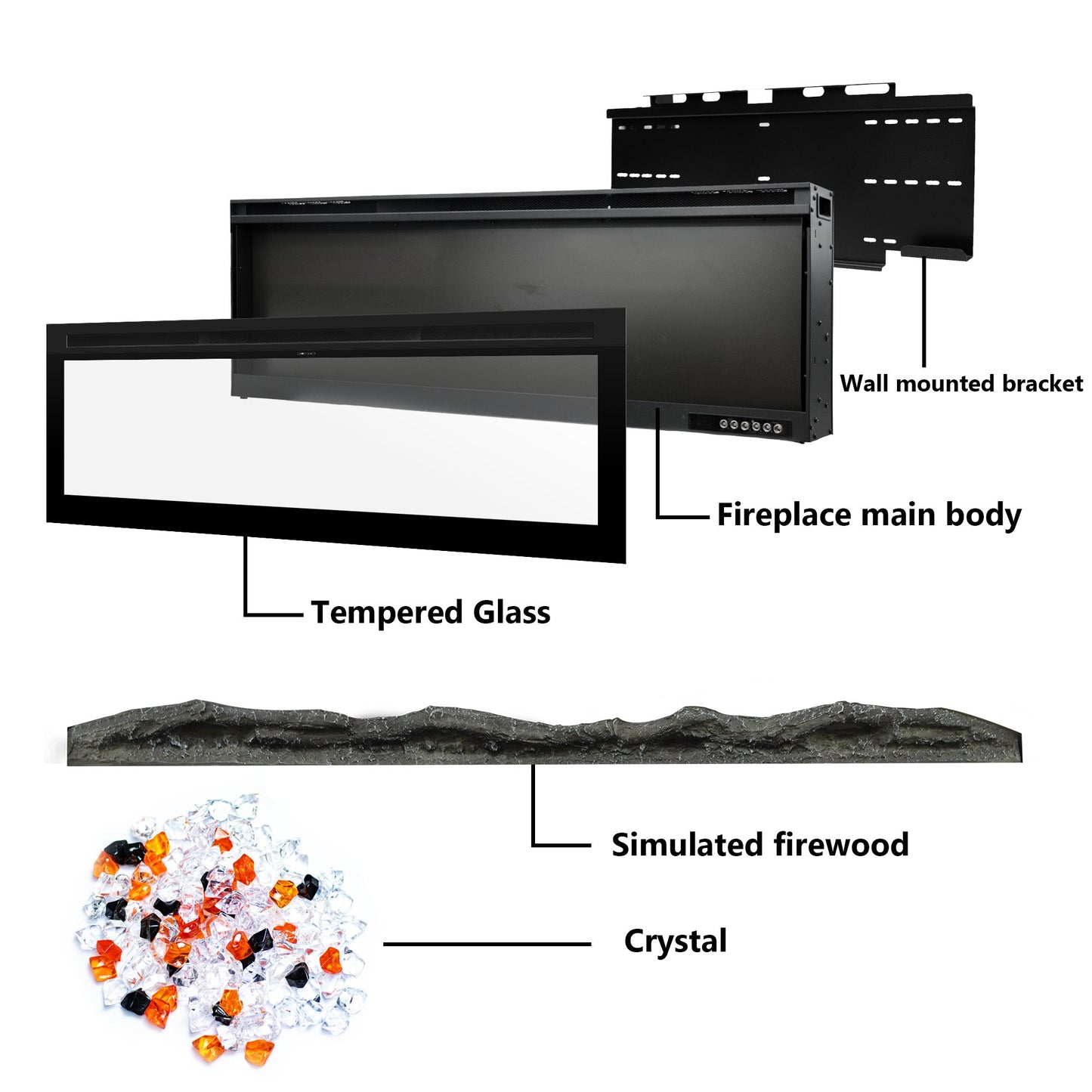 Kentsky Electric Fireplace Insert – Mixed Flame Colors, Timer & Thermostat - Kentsky