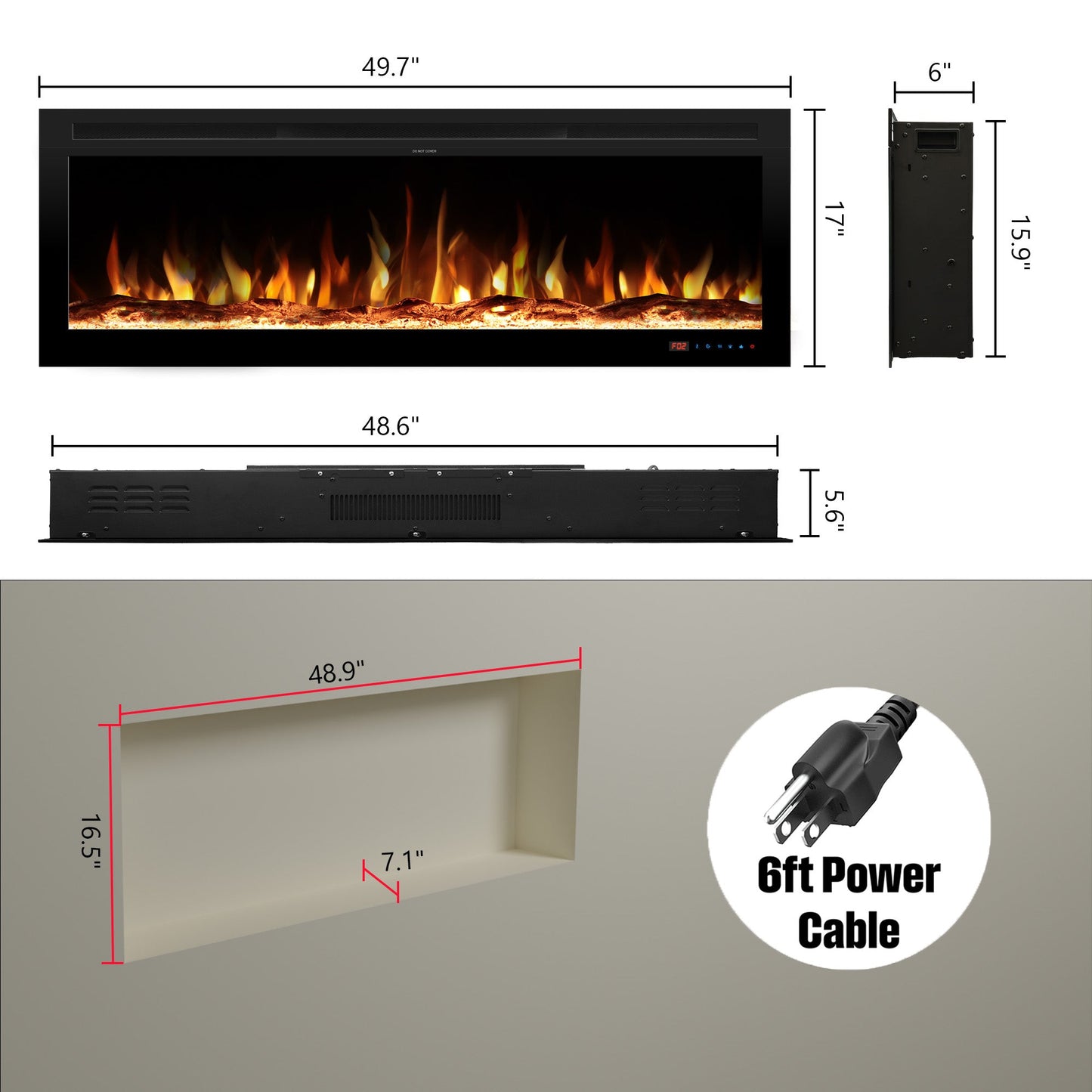 Kentsky Electric Fireplace Insert – Mixed Flame Colors, Timer & Thermostat - Kentsky