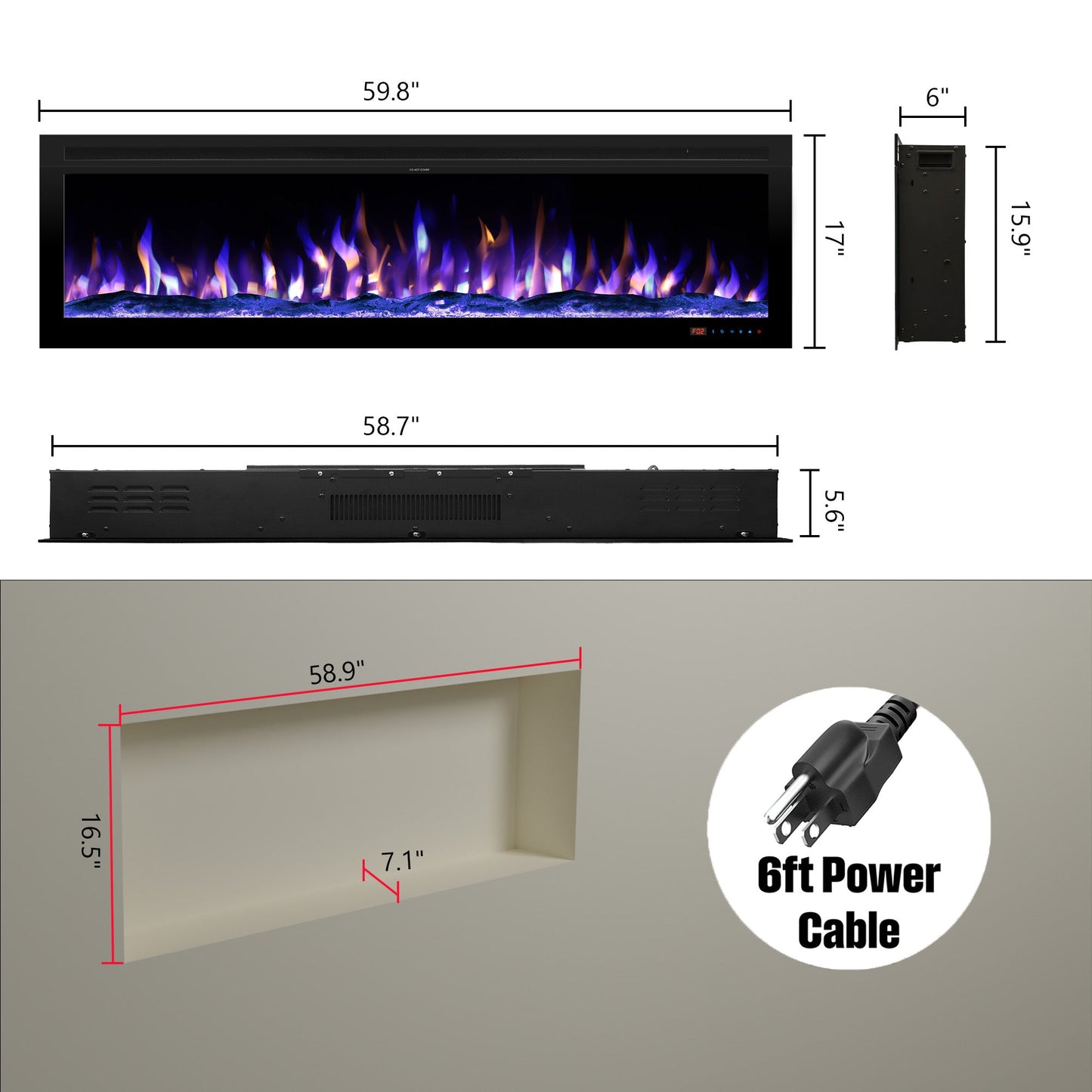 Kentsky Electric Fireplace Insert – Mixed Flame Colors, Timer & Thermostat - Kentsky