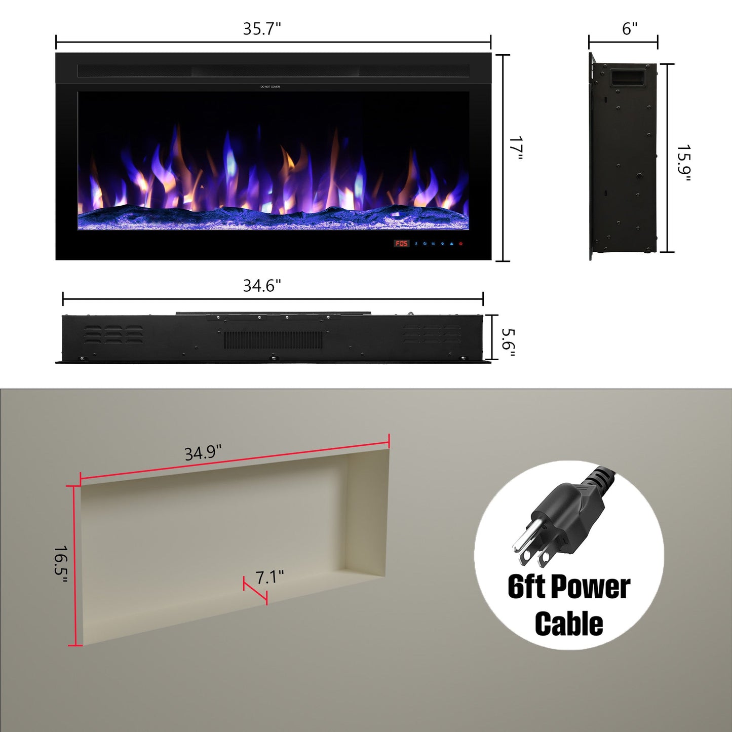 Kentsky Electric Fireplace Insert – Mixed Flame Colors, Timer & Thermostat - Kentsky