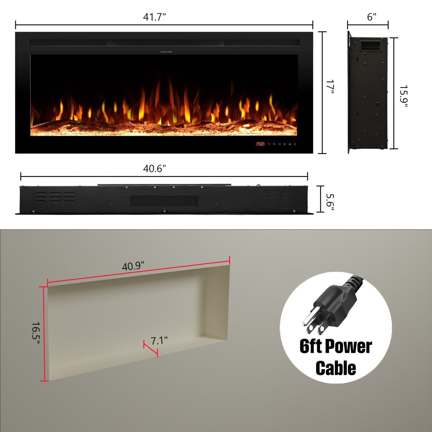 Kentsky Electric Fireplace Insert – Mixed Flame Colors, Timer & Thermostat - Kentsky
