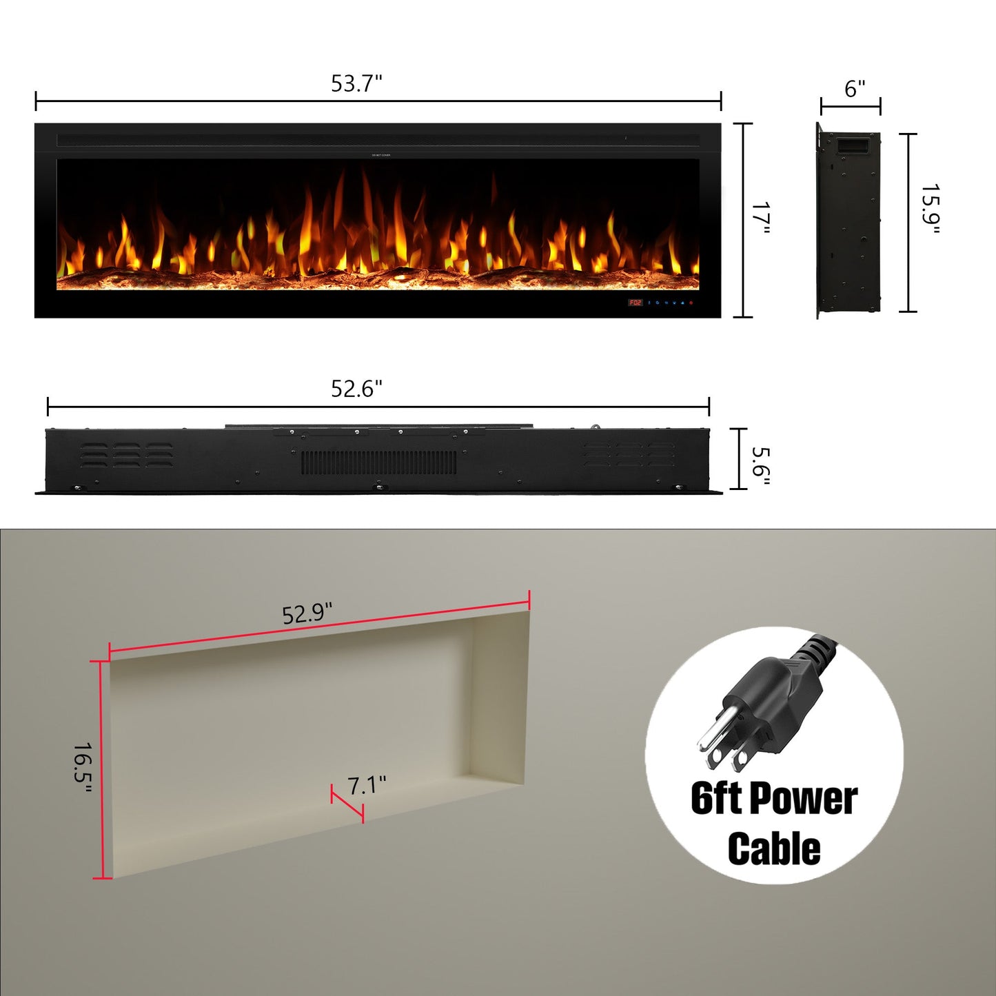 Kentsky Electric Fireplace Insert – Mixed Flame Colors, Timer & Thermostat - Kentsky