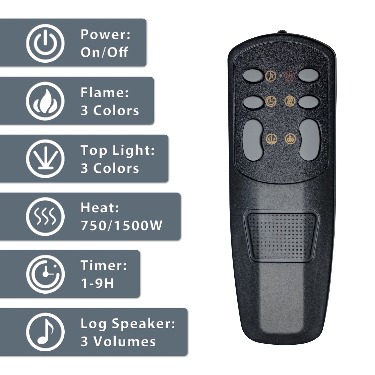 Kentsky Electric Fireplace Replacement Remote Control with Individual Buttons for Adjustable Flame Colors, Top Lighting, Heating, Timer, and Log Sound Effects - Kentsky
