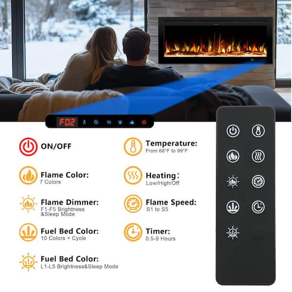 Prismaster keeps your home stylish 36 in. Electric Fireplace Inserts, with Mixed Flame Colors, Brightness and Speed Adjustment, Timer, Thermostat, Black PM03BI36ZM - Kentsky