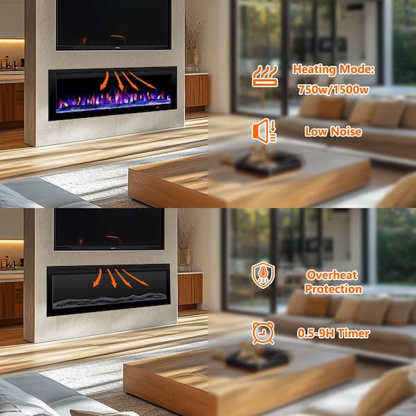 Prismaster keeps your home stylish 36 in. Electric Fireplace Inserts, with Mixed Flame Colors, Brightness and Speed Adjustment, Timer, Thermostat, Black PM03BI36ZM - Kentsky