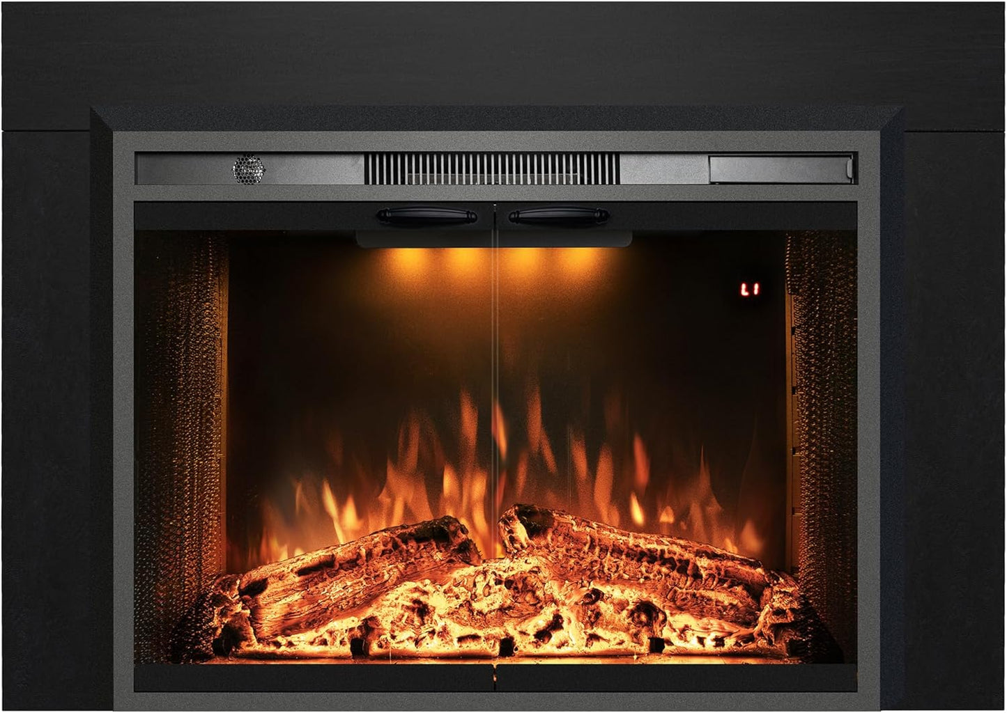 Velaychimny 44.5" W x 32" H Electric Fireplace Insert with Metal Trim Kit, Adjustable Flame, Fire Crackling Sound, Top Light Colors, Timer, Glass Door & Mesh Screen, Black - Kentsky