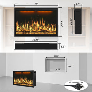 WiFi Electric Fireplace Insert with APP & Remote, 13 Flame & Ember Colors, Recessed & Wall-Mounted | BIZL - Kentsky