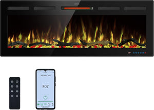 WiFi Wall - Mounted Electric Fireplace - 13 Flame Colors, App Control - Kentsky