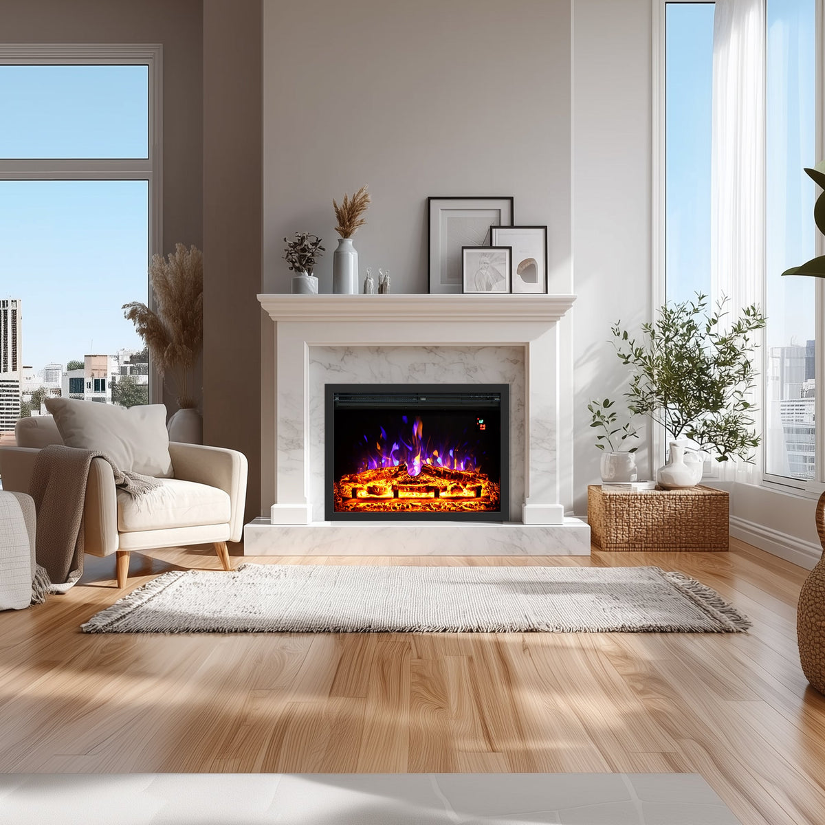 23.6" Electric Fireplace Inserts - Adjustable Brightness, Thermostat&Timer, Overheating Protection | EF23IN - Kentsky