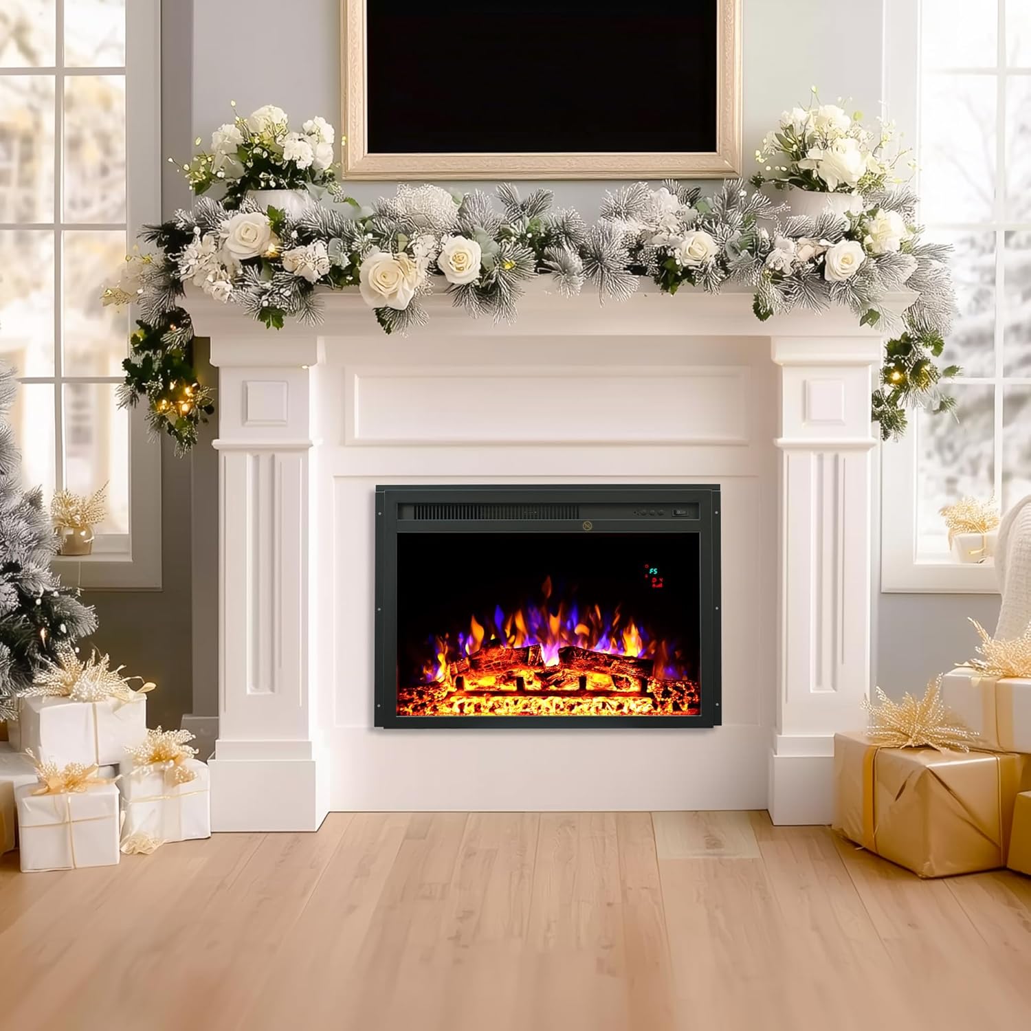 23.6 Inch Electric Fireplace Insert, Recessed Electric Fireplace Heater with Adjustable Brightness, Weekly Timer, Remote Control, Overheat Protection, 750/1500W - Kentsky