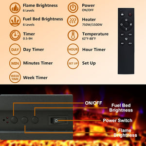 23.6 Inch Electric Fireplace Insert, Recessed Electric Fireplace Heater with Adjustable Brightness, Weekly Timer, Remote Control, Overheat Protection, 750/1500W - Kentsky