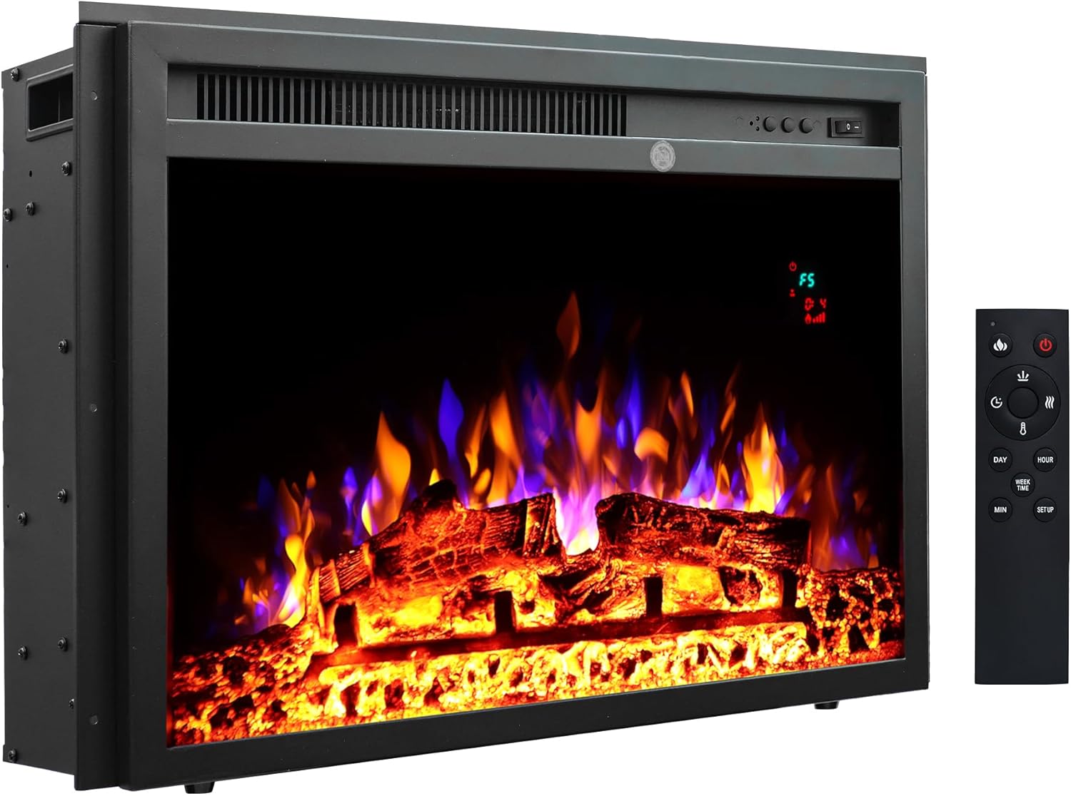 23.6 Inch Electric Fireplace Insert, Recessed Electric Fireplace Heater with Adjustable Brightness, Weekly Timer, Remote Control, Overheat Protection, 750/1500W - Kentsky