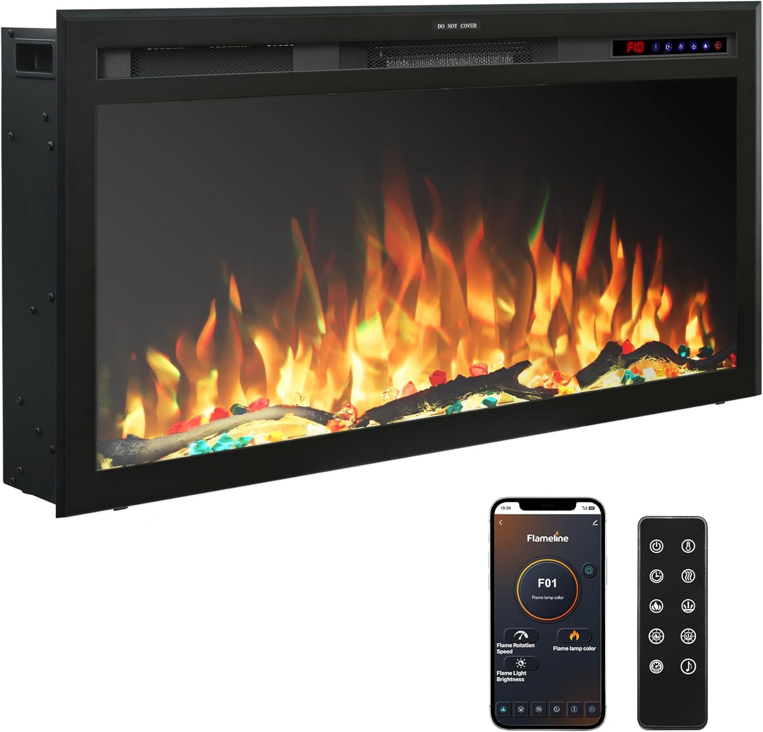 33" WiFi Electric Fireplace Insert, Fireplace Heater with APP Control, Auto - Cycling Multicolor Flames, Crackling Sound, Plug - in & Hardwire, Thermostat, 5 Speed & Brightness, Timer, 750/1500W - Kentsky