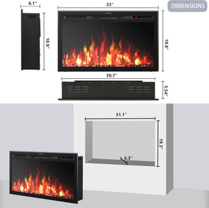 33" WiFi Electric Fireplace Insert, Fireplace Heater with APP Control, Auto - Cycling Multicolor Flames, Crackling Sound, Plug - in & Hardwire, Thermostat, 5 Speed & Brightness, Timer, 750/1500W - Kentsky