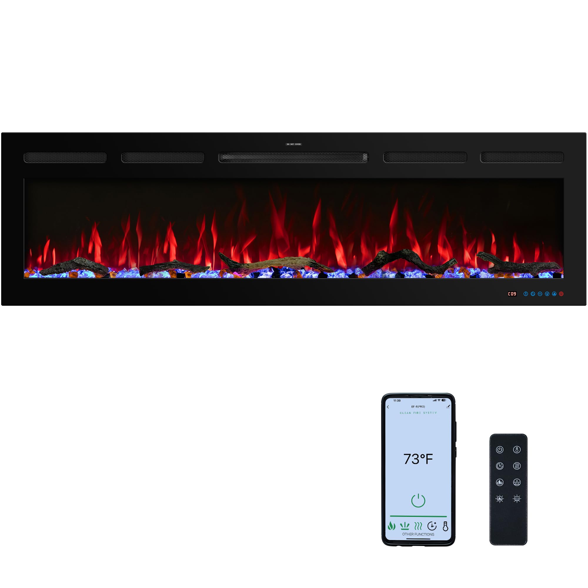 33" WiFi Electric Fireplace Insert, Fireplace Heater with APP Control, Auto - Cycling Multicolor Flames, Crackling Sound, Plug - in & Hardwire, Thermostat, 5 Speed & Brightness, Timer, 750/1500W - Kentsky