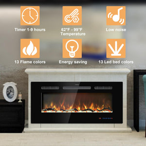 54 inches Electric Fireplace Inserts, Recessed and Wall Mounted Fireplace Heater, Linear Fireplace w/Thermostat, Remote & Touch Screen, Multicolor Flame, Timer, Log & Crystal, 750W/1500W - Kentsky