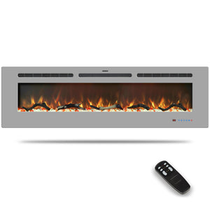 54 inches Electric Fireplace Inserts, Recessed and Wall Mounted Fireplace Heater, Linear Fireplace w/Thermostat, Remote & Touch Screen, Multicolor Flame, Timer, Log & Crystal, 750W/1500W - Kentsky