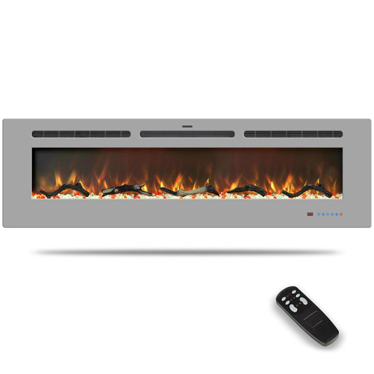 54 inches Electric Fireplace Inserts, Recessed and Wall Mounted Fireplace Heater, Linear Fireplace w/Thermostat, Remote & Touch Screen, Multicolor Flame, Timer, Log & Crystal, 750W/1500W - Kentsky