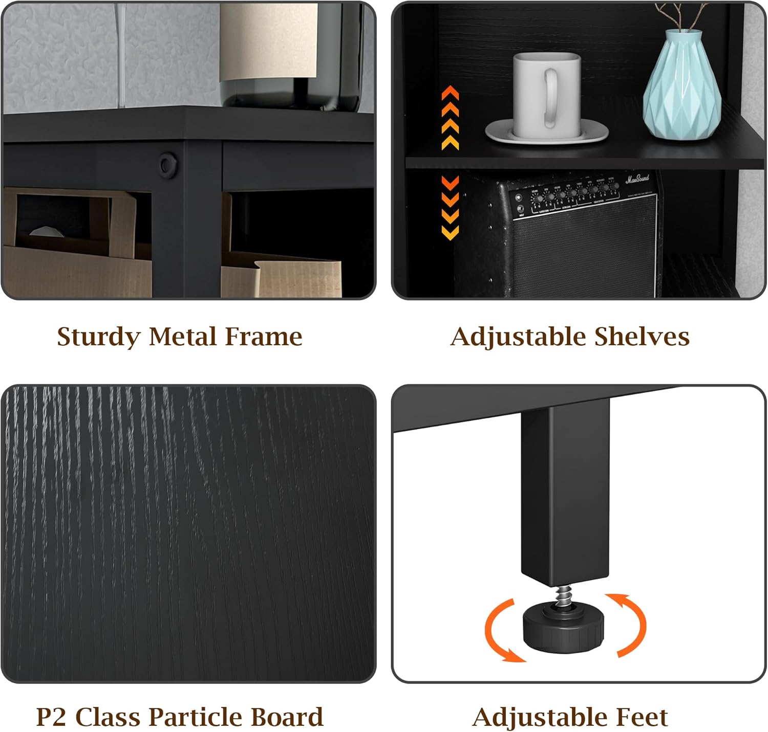 Fireplace TV Stand with 36" Electric Fireplace, 70" Industrial Entertainment Center with Metal Frame, Media TV Cabinet for TVs Up to 80", 750W/1500W, Thermostat, 13 Flame Colors, Black