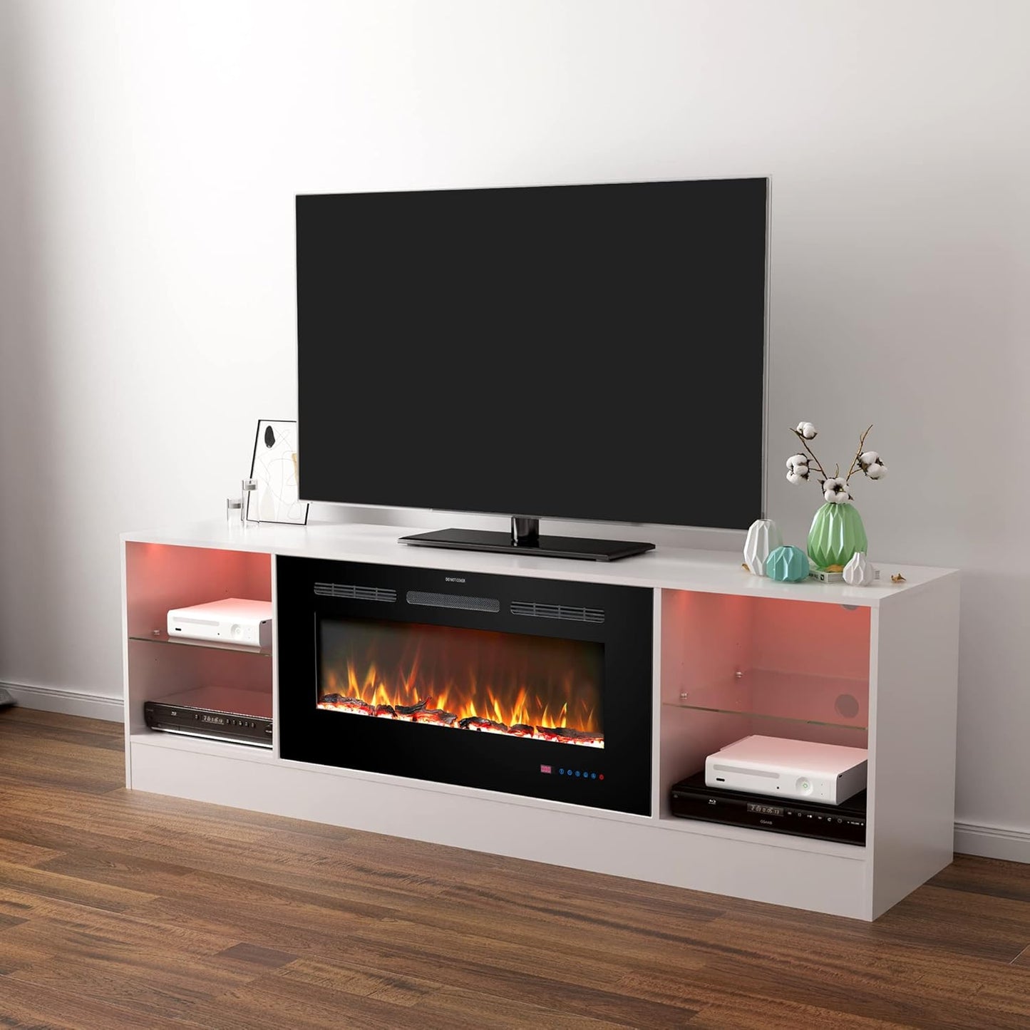 72" Fireplace TV Stand with 36" Electric Fireplace & 13 Flame Colors - Kentsky
