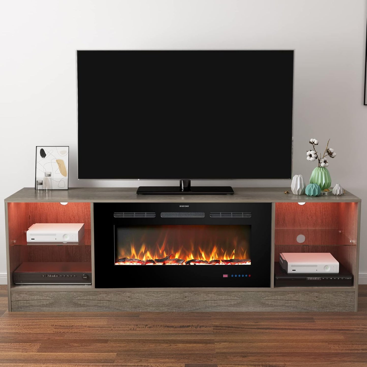 72" Fireplace TV Stand with 36" Electric Fireplace & 13 Flame Colors - Kentsky