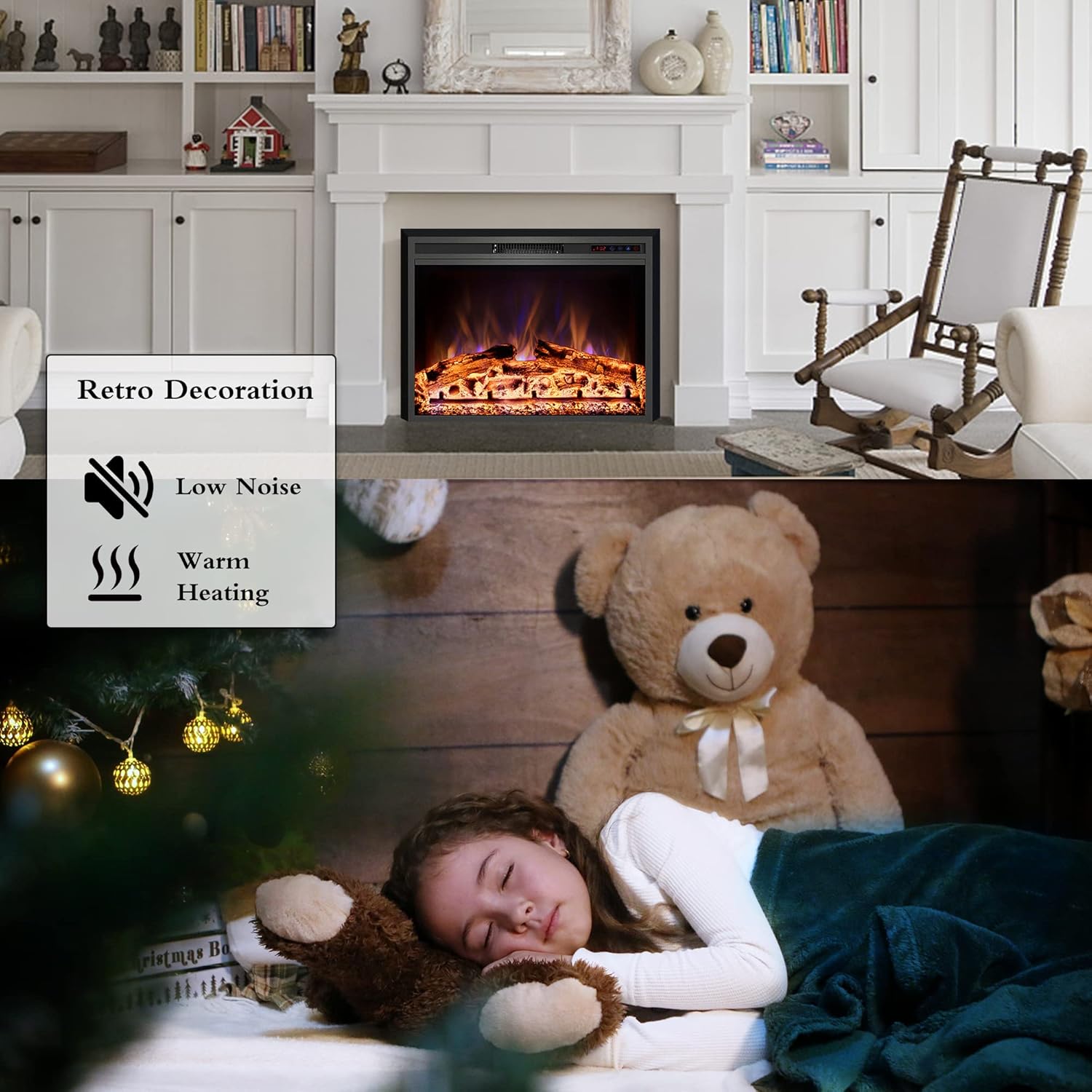 Electric Fireplace Insert with Metal Trim Kit, Overall Installed Size 40" W x 30" H, Fireplace Heater with Adjustable Flames, 1-9 Hour Timer, Remote & Touch Screen, 750W/1500W