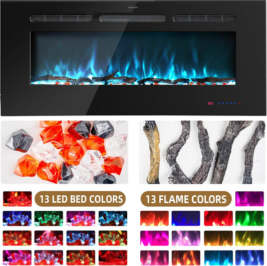 Fireplace TV Stand with 36" Electric Fireplace, 70" Industrial Entertainment Center with Metal Frame, Media TV Cabinet for TVs Up to 80", 750W/1500W, Thermostat, 13 Flame Colors, Black
