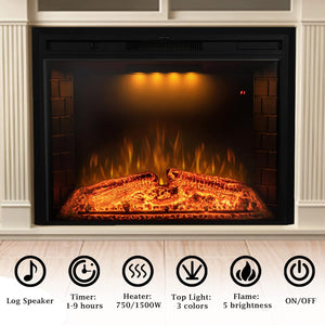 84" TV Stand with 36" Electric Fireplace Insert, Adjustable Flame & Sound, Beige - Kentsky