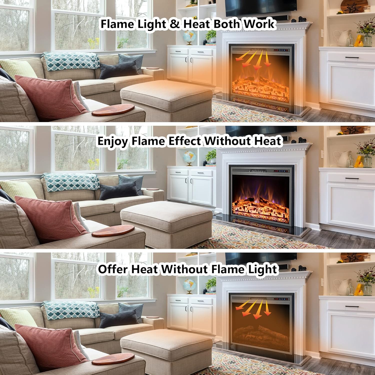 Electric Fireplace Insert with Metal Trim Kit, Overall Installed Size 40" W x 30" H, Fireplace Heater with Adjustable Flames, 1-9 Hour Timer, Remote & Touch Screen, 750W/1500W