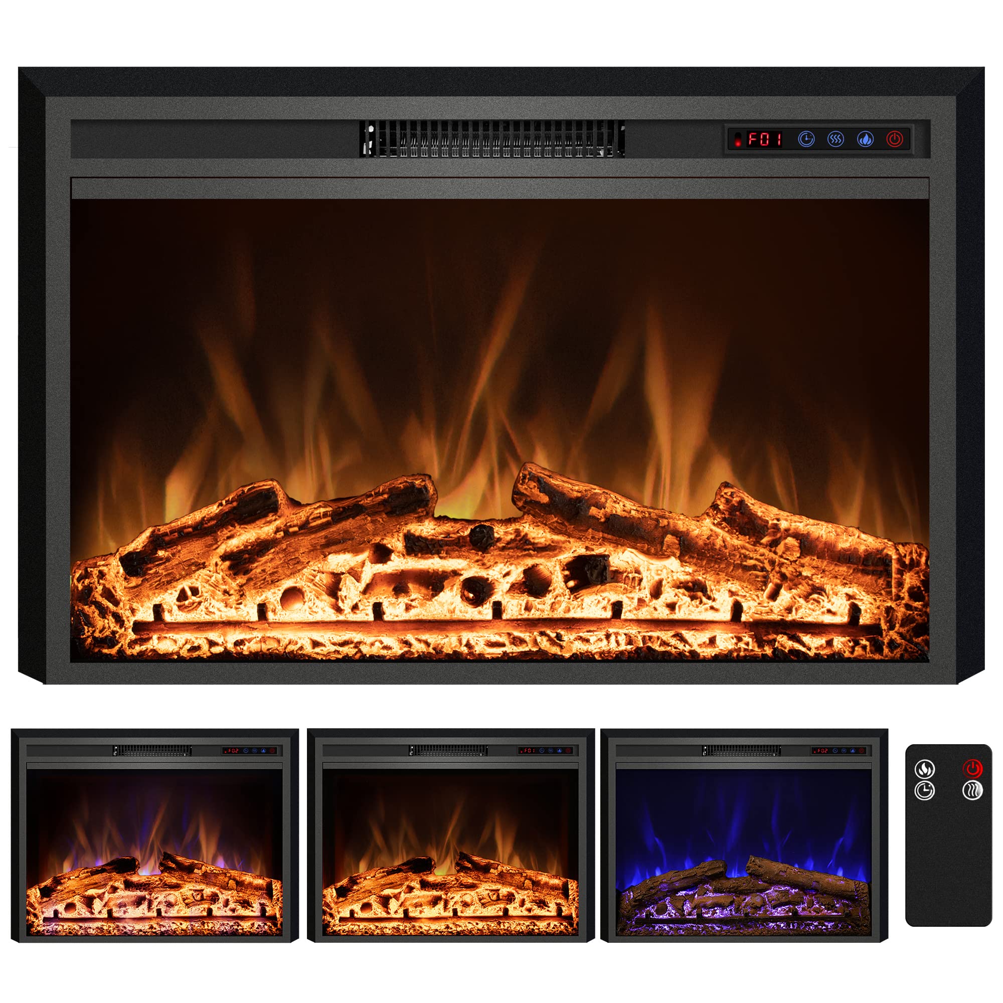 Electric Fireplace, 25" Electric Fireplace Inserts, Recessed Fireplace Heater with Remote Control, Adjustable Flame Colors, Timer&Overheating Protection, 750/1500W - Kentsky