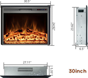 Electric Fireplace Insert - 3 Flame Colors, 750W/1500W, Timer, Black - Kentsky