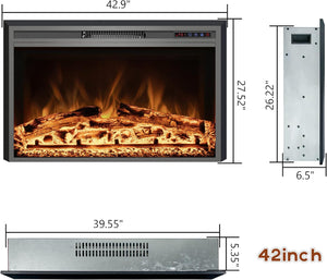 Electric Fireplace Insert - 3 Flame Colors, 750W/1500W, Timer, Black - Kentsky