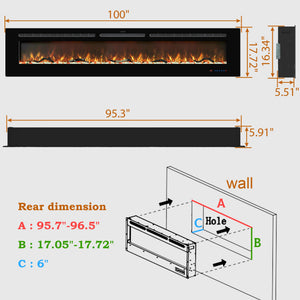 Electric Fireplace Insert - 3 Flame Colors, 750W/1500W, Timer, Black | EFR - Kentsky