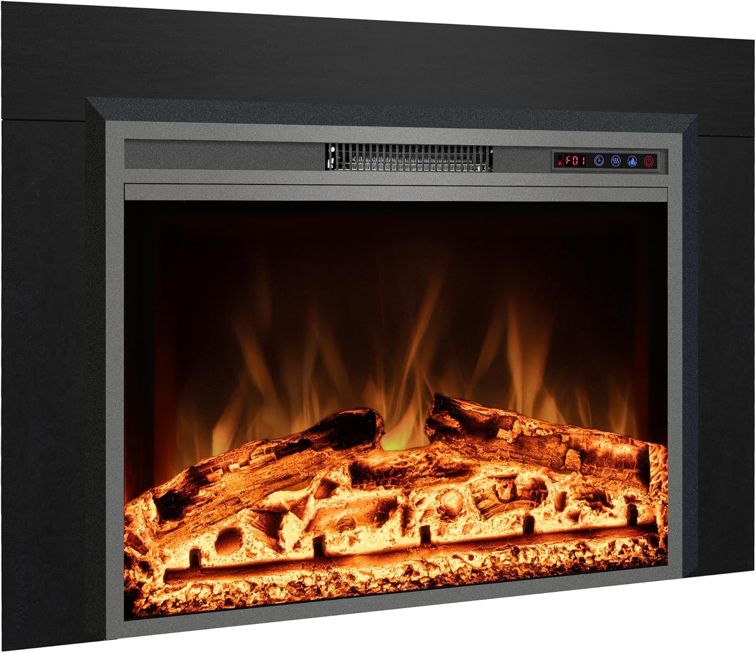 Electric Fireplace Insert with Metal Trim Kit, Overall Installed Size 40" W x 30" H, Fireplace Heater with Adjustable Flames, 1 - 9 Hour Timer, Remote & Touch Screen, 750W/1500W - Kentsky