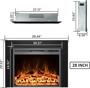 Electric Fireplace Insert with Metal Trim Kit, Overall Installed Size 40" W x 30" H, Fireplace Heater with Adjustable Flames, 1 - 9 Hour Timer, Remote & Touch Screen, 750W/1500W - Kentsky