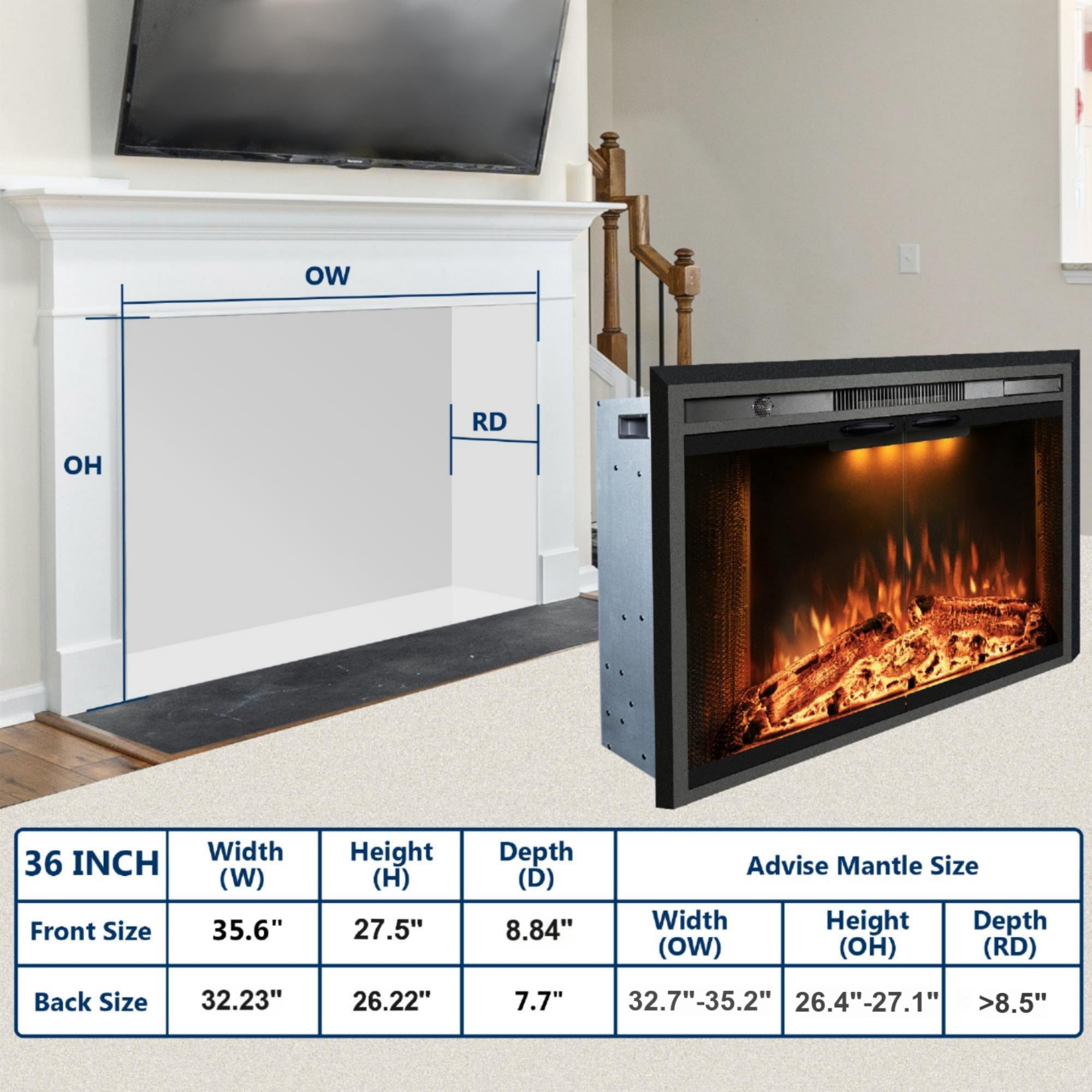 Electric Fireplace Insert with Top Light, Fire Sound, Glass Door & Mesh Screen - Kentsky